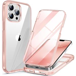 Miracase Glass Case for iPhone 13 Pro Max 6.7 inch, Upgrade Full-Body Clear Bumper Case with Built-in 9H Tempered Glass Screen Protector for iPhone 13 Pro Max, Clear Pink