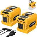 2 Pack 220W Power Inverter Compatible with Dewalt 18V/20V Battery Inverter DC 18V to AC 110V Portable Power Station Generator with 2 USB Ports & 1 Type-C & 1 AC Outlet, 400 Lumen Light (Yellow)