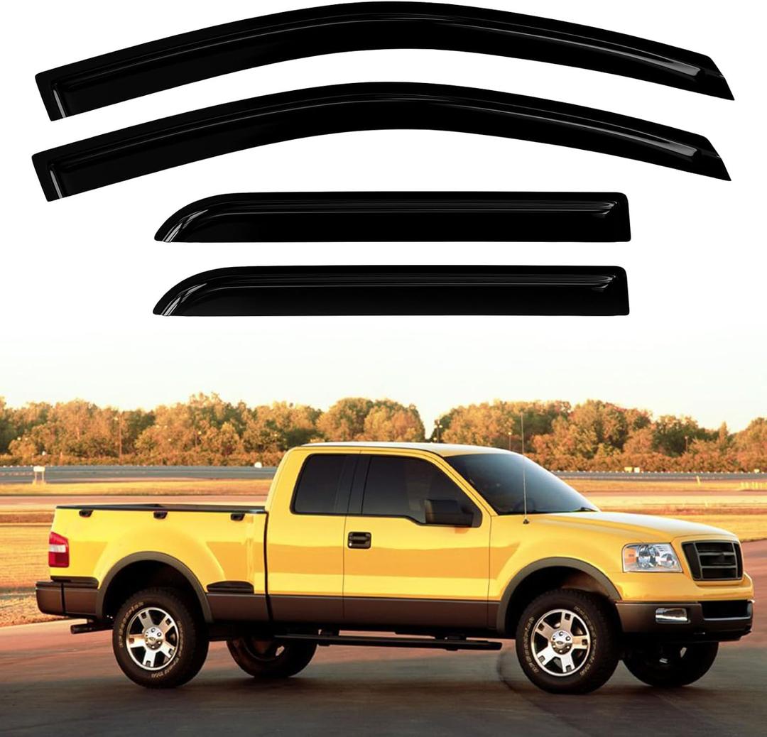 4PC Rain Guards for 2004-2008 Ford F150 SuperCrew Cab Window Visors for 06-08 Lincoln Mark LT Crew Cab Deflectors Sun Shades Vent Tape On Out Channel
