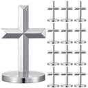 2 x Frienda 12 Pcs Baptism Mini Standing Crosses Metal Crucifix First Communion Table Centerpiece 1.97‘' Cross Bulk Catholic Tabletop for Christian Religious Party Decor Craft Church Prayer Gift(Silver)