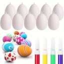 SBOQIXFM 24 Pcs DIY Easter Eggs Craft Kit with 4 Paint Pens, White Plastic Hanging Easter Eggs with Rope for Easter Decoration, Party Favors, DIY Crafts