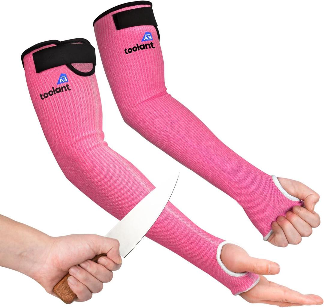 OriStout Cut Resistant Gardening Sleeves with Tumb Hole, Protective Arm Sleeves for Yard Work, Kitchen, Arm Guards for Biting, Pet Grooming, Gardening Gifts for Women, Pink, 1 Pair (One Size)