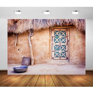 BELECO 10x8ft Fabric Indian Village Hut Backdrop Great Thar Desert Straw House Rustic Wooden Door Background Indian Holiday Background Party Decorations Photo Studio Props (N5-a19654)