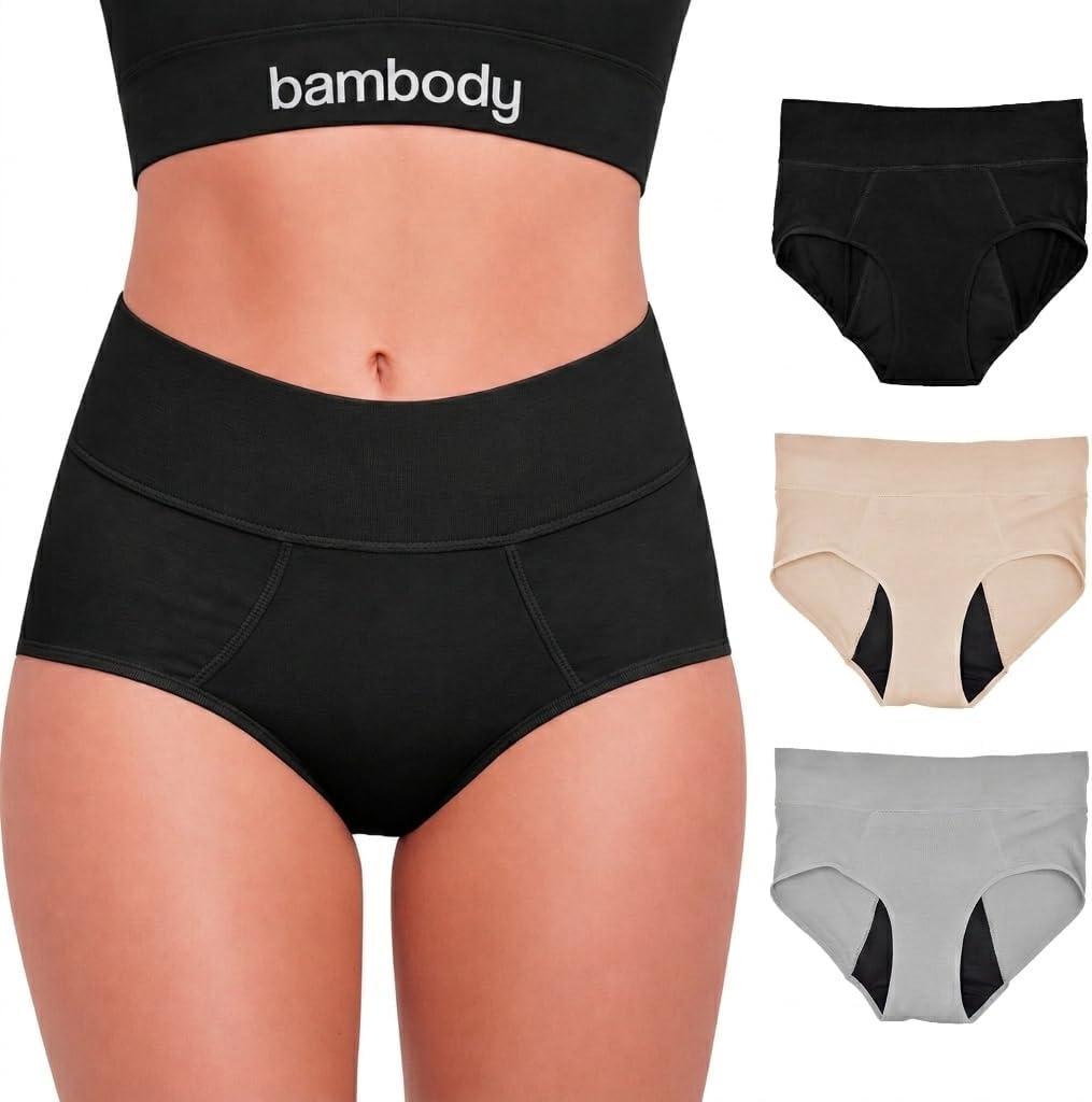 Bambody Bamboo Viscose Absorbent Period Panties, Period Underwear for Women and Teens - All-Day Long - Overnight Protection (M)