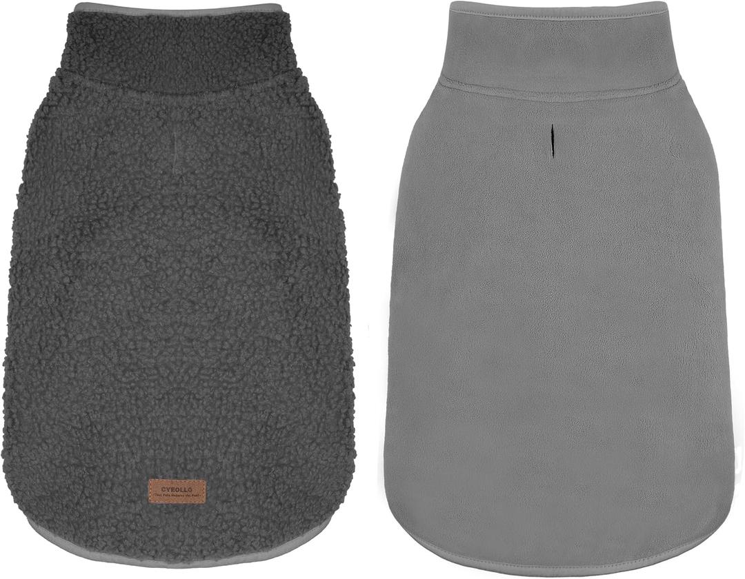 cyeollo Small Dog Coat, Sherpa Dog Winter Coat Reversible Fleece Doggie Jackets Doggy Sweater for Small Dogs Male with Leash Hole, Soft Cold Weather Pet Clothes, Dark Grey M, 10-15lbs