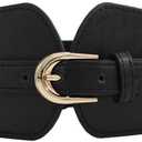 LASIYUAN Women Leather PU Elastic Stretchy Corset Cinch Belt Fashion Wide Waist Belt Casual Formal Dresses. (Black)