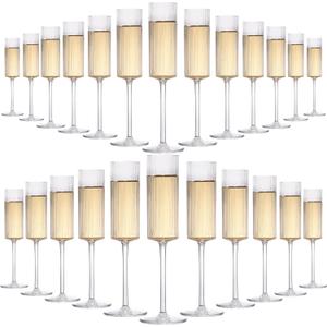 24 Pcs Clear Champagne Flutes 6 oz Ribbed Plastic Champagne Glasses with Long Stem Crystal Disposable Cocktail Cups for Party, Wedding, Birthday (Clear)