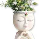 Yoohspoe GAFBV Face Planter Cute Resin Cactus for Indoor and Outdoor Plants Face Vase Home Decor Succulent Pots (White-Genie)