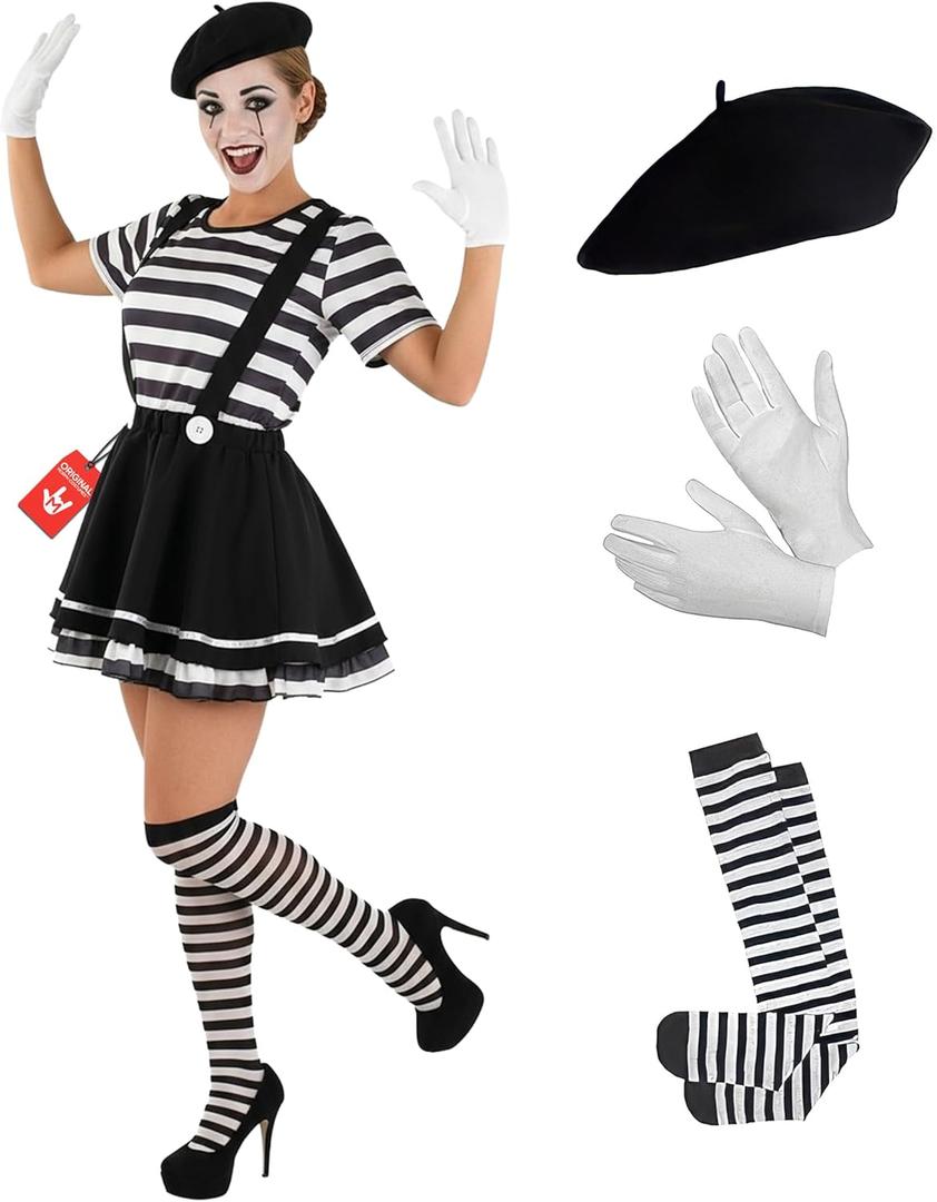 fun shack Mime Costume for Women, French Mime Costume Women, Circus Costumes Woman, French Outfit (Medium)