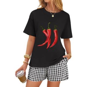 ZESICA Women's 2025 Summer 2 Piece Lounge Set Short Sleeve Graphic Print Tops and Shorts Outfits with Pockets (Black, S)