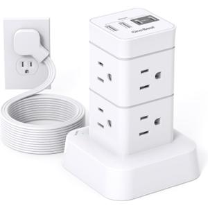One Beat Tower Surge Protector Power Strip 10 ft,Long Flat Extension Cord with Multiple Outlets,8 AC Outlets with 4 USB Ports,Desktop Charging Station for Multiple Devices,for Home Office College Dorm