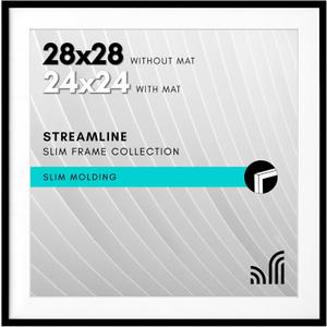 Americanflat 28x28 Picture Frame with Polished Plexiglass - Use as 24x24 Frame with Mat or Display 28x28 Photo Without Mat - Streamline Collection - Thin Border Square Frames for Wall Display - Black