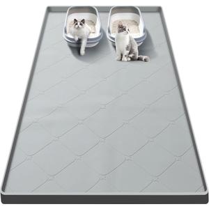 Large Cat Litter Mat, 40x22 In Cat Mat for Litter Box, Waterproof Silicone Pads for Feeding Floor Protection (Gray)