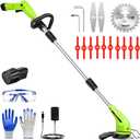 GardenJoy Weed Wacker Battery Operated: 12V Cordless Grass Trimmer with 2.0Ah Battery, Fast Charger and 3 Types Cutting Blade, Portable Electric Lawn Trimmer for Garden Yard Weeding Work (Green)