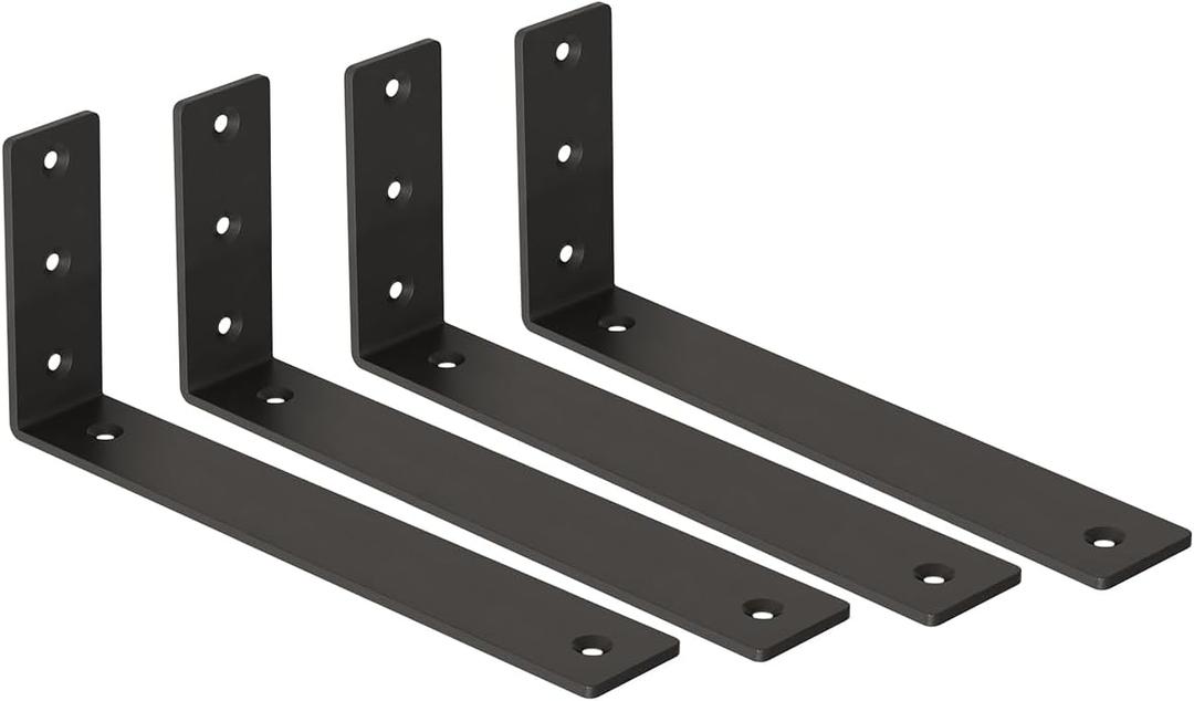 Iron Floating Shelf Brackets ,Black Hidden L (L 12" x H 6" x W1.5) ,Heavy Duty Rustic Industrial Metal for Shelf Support DIY Decorative Mounting Hardware (4Pc)