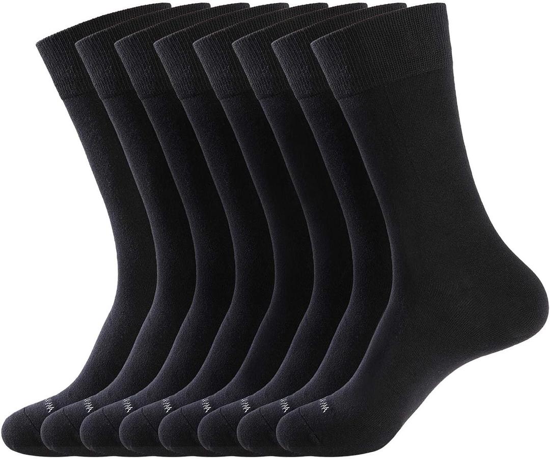 WANDER Men's Solid Dress Socks Cotton Black Men 8 Pairs Trouser Thin Classic Socks (Shoe Size:9-12, 8 Pairs Black)