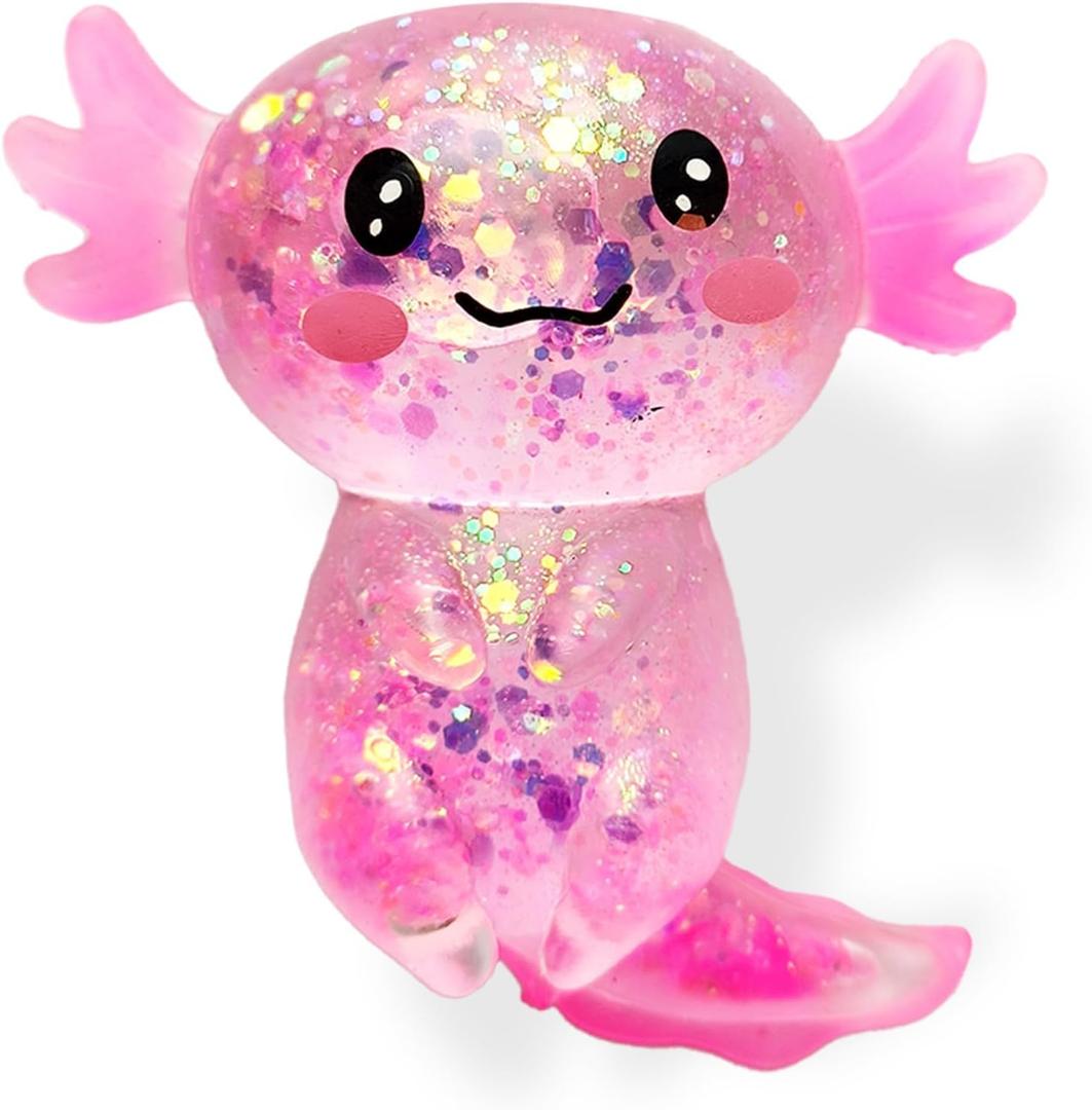 Axolotl Squishy Stress Relief Toy Glitter Fidget Toys Cute Malt Sugar Axolotl Toy Fidget Toys Adults Fidget Toy for Kids Youth Adult, Party Favors Anxiety Relief Squishy Toys(Pink)