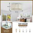 RUIYEY Boho Ceiling Fans with Lights: 20 inch Modern Flush Mount Ceiling Fan with Remote Control, 7 Blades Reversible 6 Speeds E26 4 Light Low Profile Hand Woven Caged Fandelier for Bedroom Nursery, Cotton