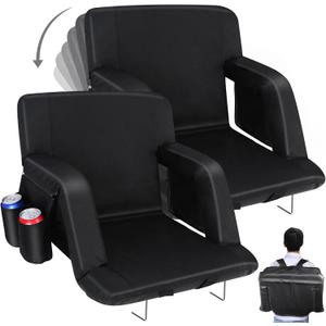 Stadium Seats with Back Support, 2 Pack Bleacher Chairs with Back and Cushion, Wide Bleacher Seat 6 Reclining Back, Folding Stadium Chairs with Armrests Hook Cupholder for Outdoor Sport Beach Concert