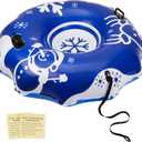 COVACURE 55" Snow Sled Extra Large Snow Tube - Thickened Inflatable Sleds for Adults, Heavy Duty Snow Tube with Reinforced Grab Handle & Rope, Snow Play Gear for Sledding and Skiing (Blue)