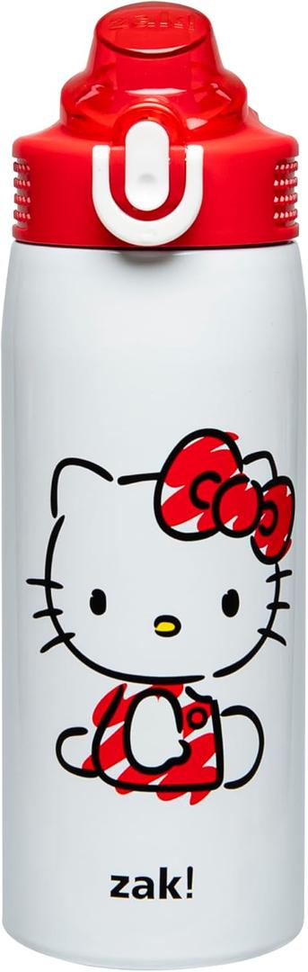 Zak Designs Sanrio Sage Kids Water Bottle For School or Travel, 19oz Stainless Steel Water Bottle With Straw, Handle, and Leak-Proof, Pop-Up Spout Cover (Hello Kitty)
