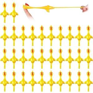 Sumind 32 Pieces Slingshot Chicken Flinger Party Favors Funny Mini Flying Rubber Chickens Bulk for Christmas Stocking Stuffers Classroom Prizes Birthday Gifts Goodie Bags Fillers(Yellow)