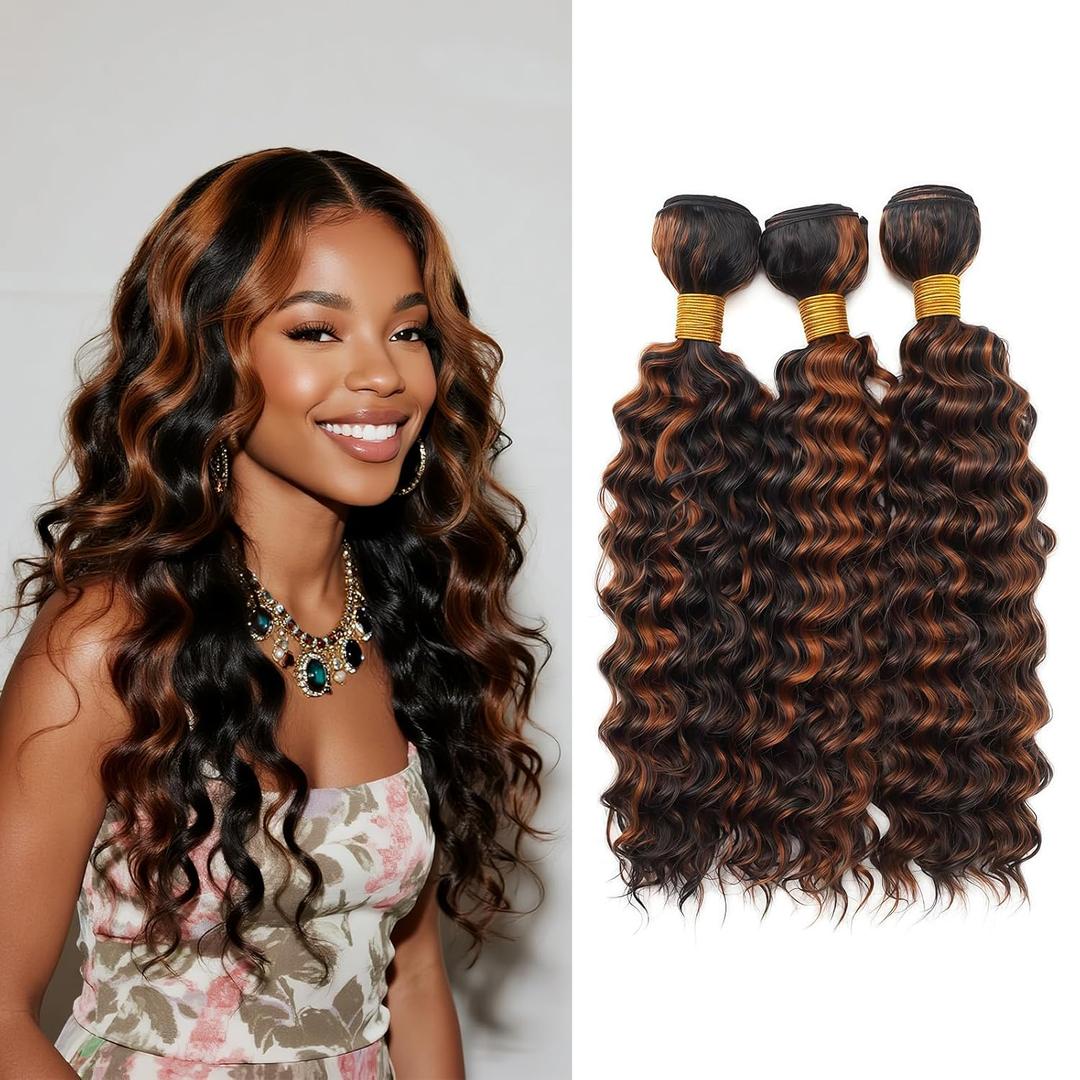Highlight Deep Human Hair Bundles 8 10 12 Inch Brazilian Remy Virgin 10A Deep 3 Bundles Human Hair Hair Extensions Bundles P1B/30 Highlight