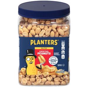 PLANTERS Salted Peanuts Cocktail, Party Snack, Plant-Based Protein, After School Snack, Roasted in Peanut Oil, Salted Nuts, Snacks for Adults, Bulk Nuts, Kosher, 2.19lb Jar (EXP 12/12/26)