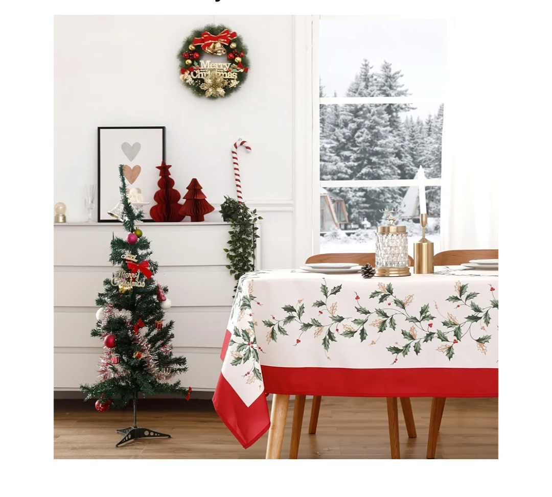 Wewoch Christmas Tablecloth 60"x84" Water Resistant Polyester Table Cloth with Leaf Print Ideal for Indoor Dining Holiday Décor