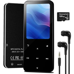 144GB MP3 Player, Bluetooth 5.2 Music Player, HiFi Sound Digital Music, Built-in HD Speaker, FM Radio, Voice Recorder, Earphones Included, MP3 Player for Friends, Kids, Students, Seniors (Black)