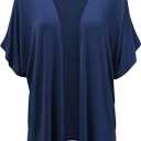MBJ WSK1310 Women's Kimono Style Short Sleeve Dolman Cardigan L Navy