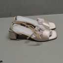 Coutgo Womens Heeled Sandals Rhinestone Chunky Low Heels Satin Square Toe One Strap Ankle Buckle Dress Shoes Size 10