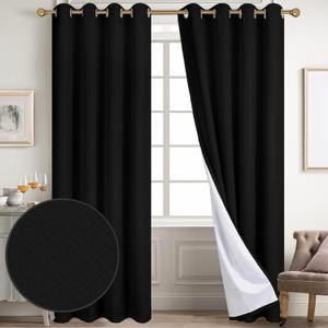 Diraysid 100% Blackout Curtains Black Linen Curtains for Bedroom Grommet Thermal Insulated Room Darkening Drapes (2 Panels, W52 x L84 Inch)