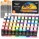 50 Color Acrylic Paint Set, 2oz Bottles, Rich Pigmented Canvas Paint with 10 Brushes &Palette, Professional Art Supplies Kit for Adults & Kids, Non-Toxic, Suitable for Canvas, Rocks, Wood