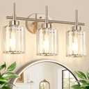 3-Light Bathroom Vanity Light Fixture, Brushed Nickel Bathroom Light with K9 Clear Crystal Shades, Modern Wall Sconce Lighting for Bathroom Mirror, Bedroom, Hallway
