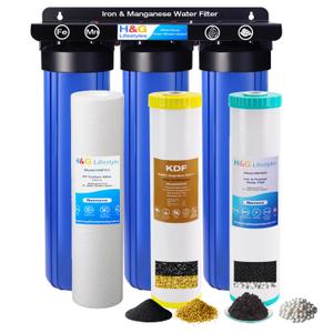 H&G Lifestyles Whole House Water Filter System,Iron Filter for Well Water,Remove Sulfur Odor Chlorine and Heavy Metal,Improve Water Taste, 3 Stage Home Water Softener Filtration System