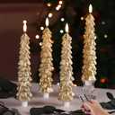 Eywamage Gold Christmas Tree Candles with Remote, Real Wax Flickering Flameless LED Taper Candles Set of 4