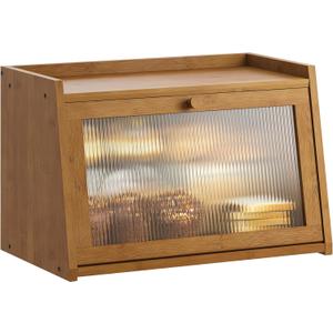 GHWIE Large Bread Box, Easy Access & Cleaning - Bamboo Bread Box for Kitchen Countertop with Acrylic Door (Coffee, Medium)