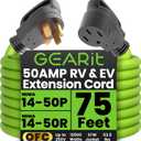 GEARit 50-Amp Extension Cord for RV & EV, 250-Volt, 4-Prong, Compatible with Tesla Models, NEMA 14-50P to 14-50R 6/3, 8/1 STW AWG Gauge, Waterproof, 75 ft, Green
