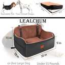 Lealchum Dog Car Seat for Large Size Dog,Soft Fabric Car Dog Bed Filling Memory Foam,2 Clip-On Safety Leashs and 2 Pockets,Removable and Washable Comfy Pet Car Seat(Black/Brown, Large)