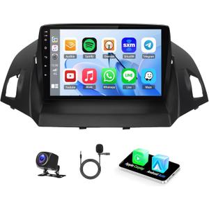 4G+64G Car Stereo Radio for Ford Escape 2013-2016 9inch Touchscreen Car Audio Receiver with Wireless Carplay Android Auto Support WiFi GPS Navigation Bluetooth FM SWC 32EQ AHD Backup Camera Mic
