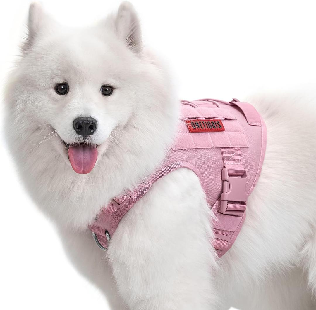 OneTigris Tactical Dog Harness Vest,No-Pull Service Dog Vest with Hook & Loop Panels,Adjustable Dog Vest Harness for Walking Hiking Training(Pink,M)