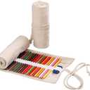 Large Capacity Pen Curtain Canvas Roll Up Pencil Case 36 Slots Pencil Bag Pencils Case Wrap Roll Holder for Coloring Pencil Natural Color Pen, Pencil and Marker Cases