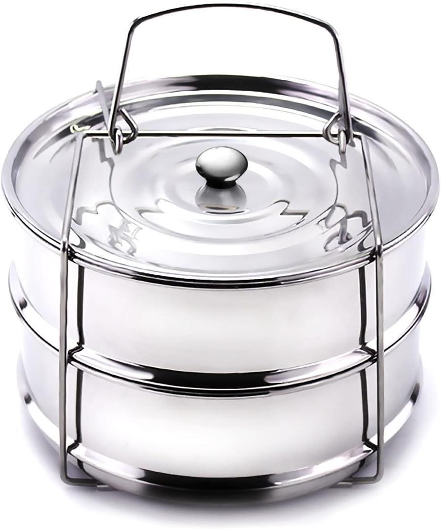 Stackable Steamer Insert Pans- Instant Pot Accessories 6 Qt-2 Silicone handle & Interchangeable Lids–Pressure Cooker Accessories- Pot in Pot for Baking,Lasagna,food steamer,Reheat Multiple Dishes