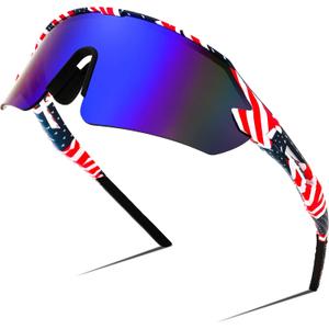 FEISEDY Sports Sunglasses for Men and Women, UV400 Protection Outdoor Cycling Driving Fishing Glasses B2987 (60mm, 001 Stars&stripes Style| Blue Lens)