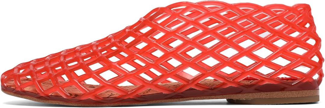 Jelly Mesh Ballet Flats - Comfortable Clear Jelly Shoes, Adult Women's Closed Toe Flats Sandals (Size 8, Red)