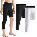 Blaward 2 Pack Compression Pants Boys Youth Leggings One Leg Compression Tights for Basketball Sports Athletic Base Layer, 6-7y