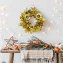 YNYLCHMX 18" Fall Wreaths for Front Door, Artificial Autumn Wreath with Sunflower Pumpkin and Berries for Home Porch Window Wall Farmhouse Decor, Indoor Outdoor, Holiday Decor