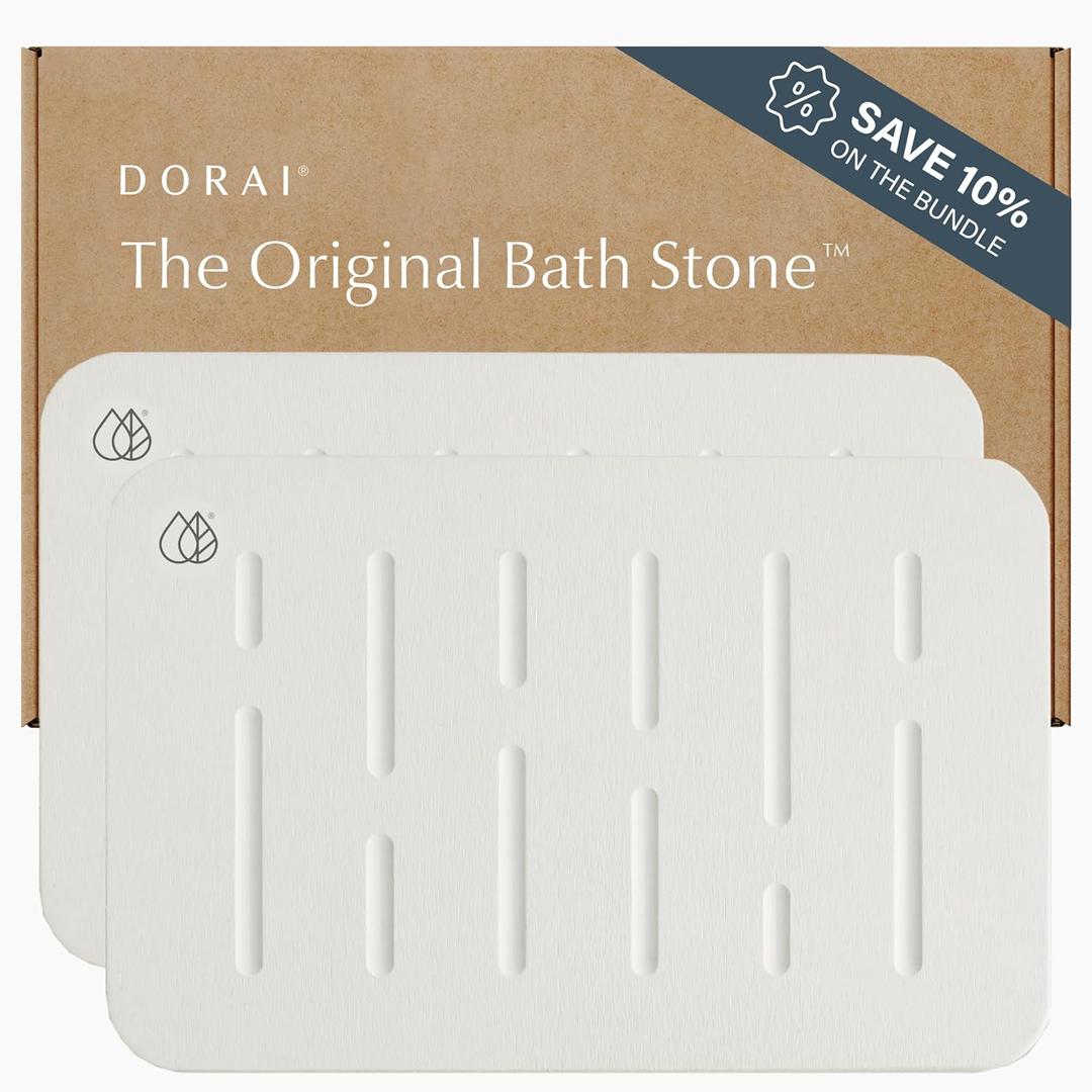 Dorai Home Bath Stone Mat 23.6"x15.4" (2-Pack)  Quick-Dry, Non-Slip Diatomite Stone Bath Mat, Rain Sandstone