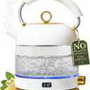 White Electric Tea Kettle with Temperature Control - 1500W Fast Hot Water Boiler and Warmer - White and Gold Electric Kettle with Keep Warm Function, BPA-Free Glass Body, Stylish Design, Auto Shut-Off